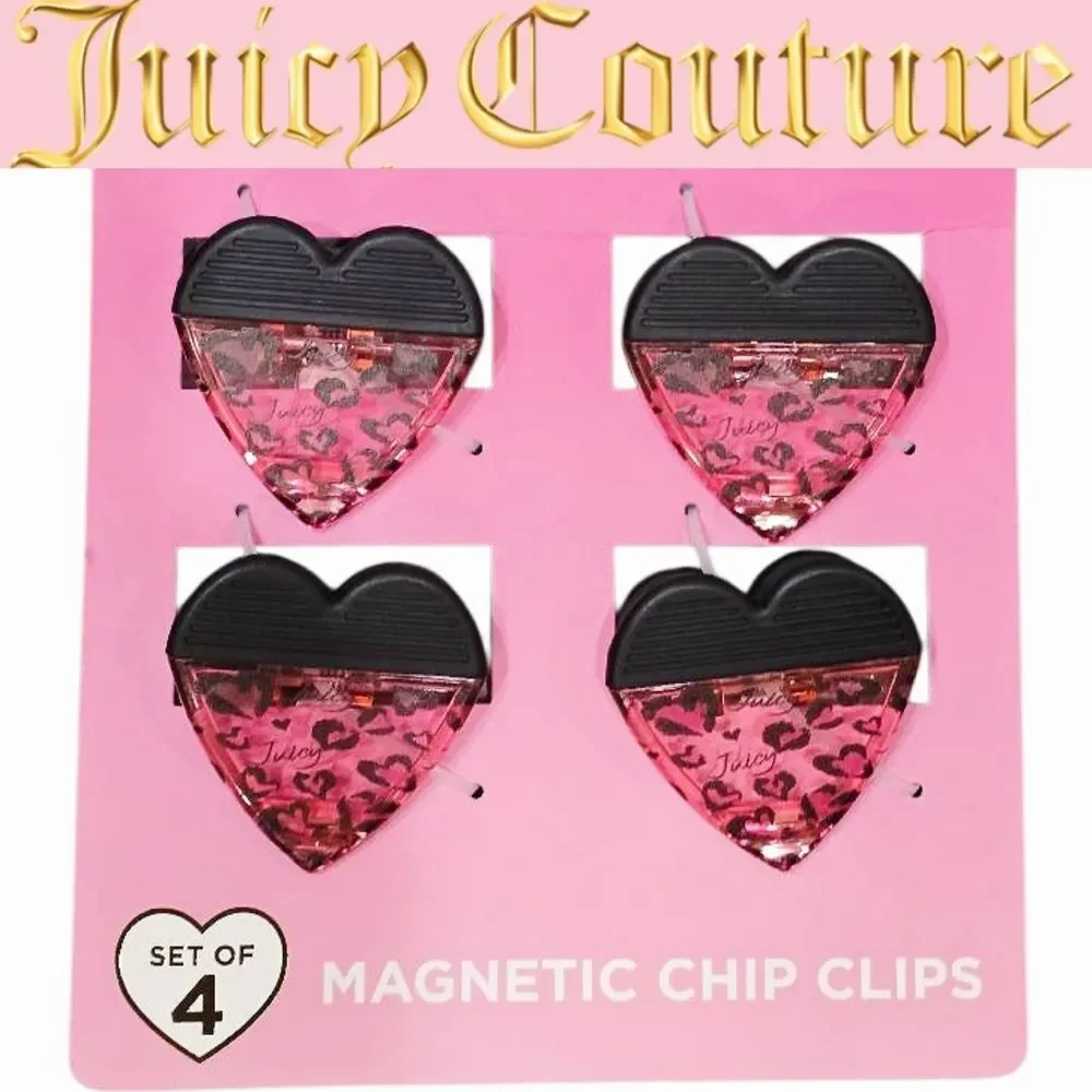 Juicy‎ Couture Home Pink Leopord Heart Logo Magnetic Chip Clips